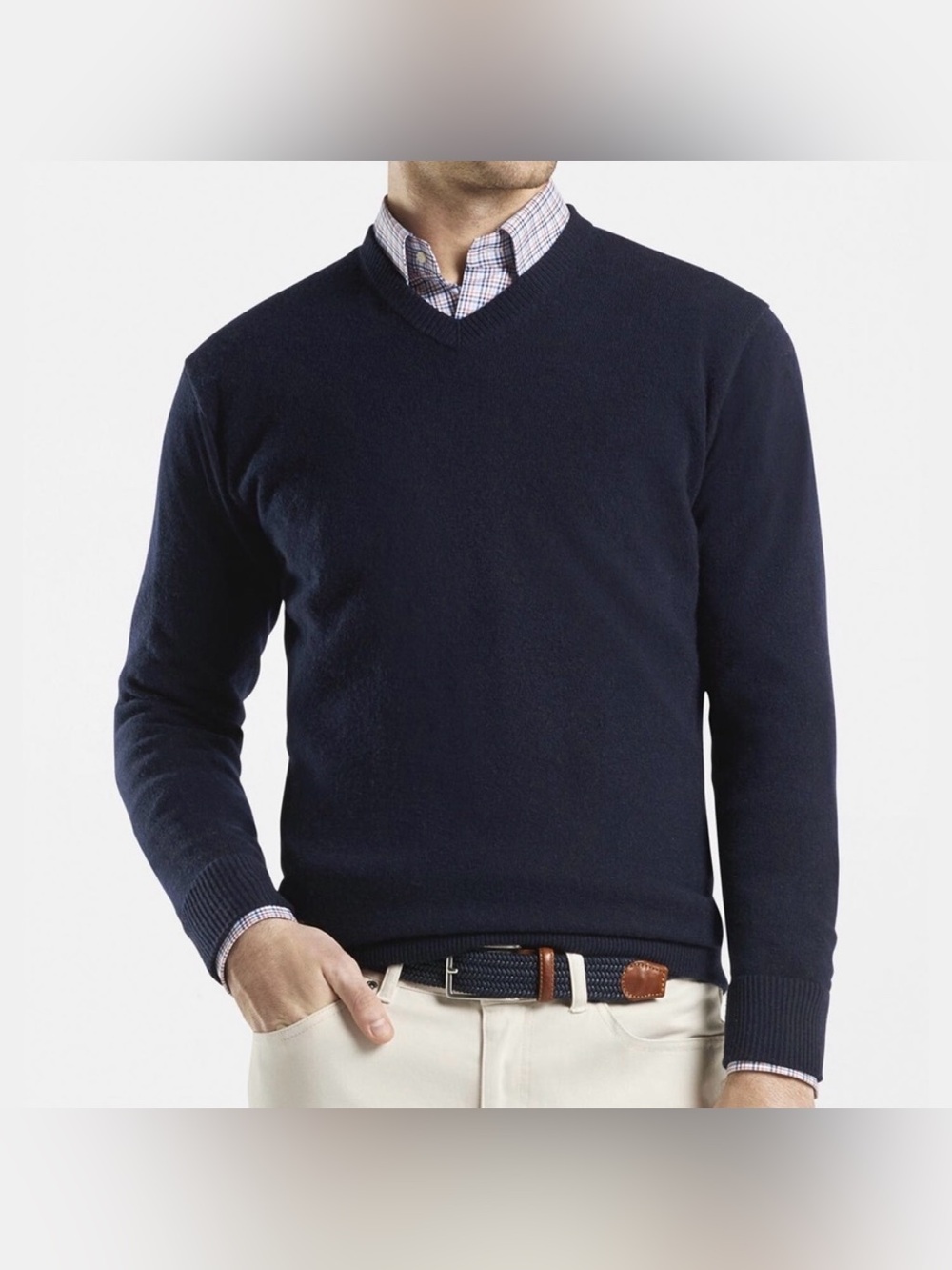 Peter Millar Crown Soft V-Neck Sweater Navy Blue Large